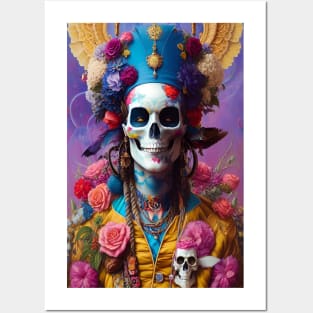 Surreal Exotic Floral Pirate Skull Posters and Art